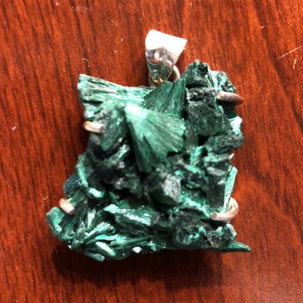 Super Chunky Velvet Malachite Pendant/One Of A Kind Raw Cluster Set In 9…